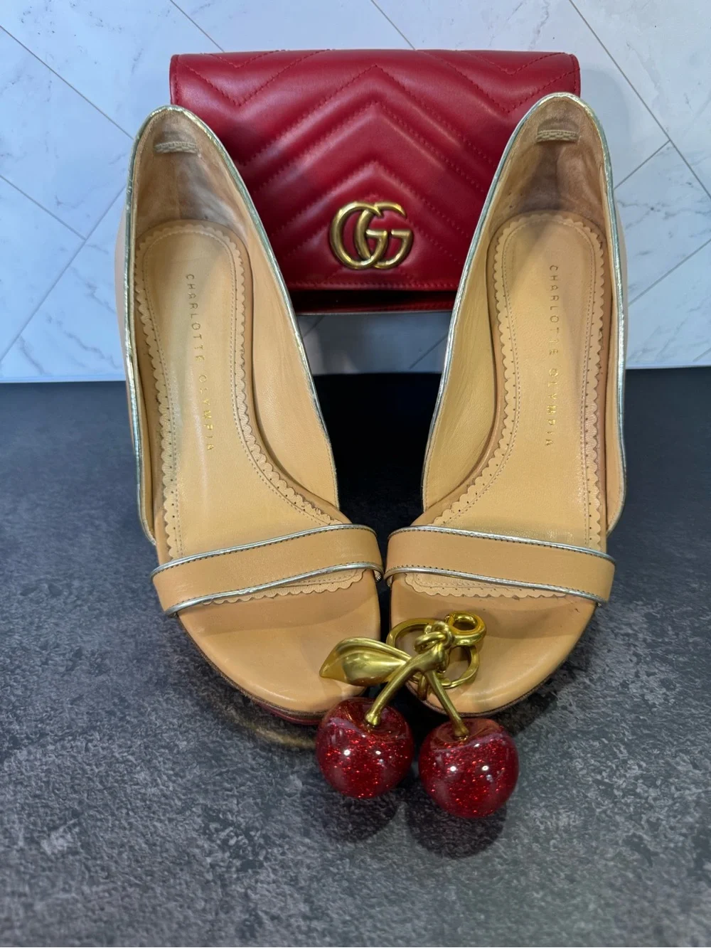 Charlotte Olympia Tan Open-Toe Stiletto Pumps Heels, Size 37
